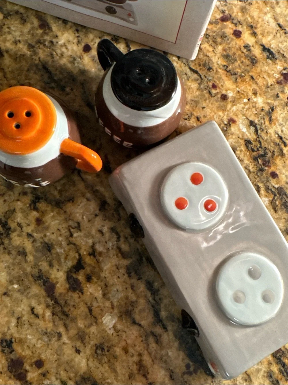 Coffee & Decaf Ceramic Salt and Pepper Shaker Set - Brown/White